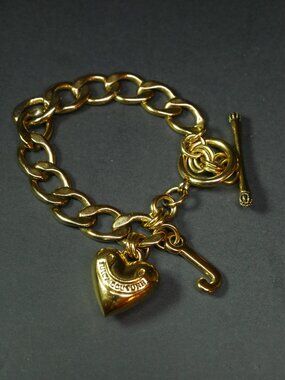 Vintage Juicy Couture Gold Starter Charm Bracelet Y2K Puffy Heart & J